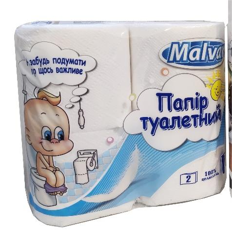 Папір туал. целюлоз. "Малюк" по 4 рул., на гільзі, 2-х шар., 4 рул., білий Malvar mlv.60692